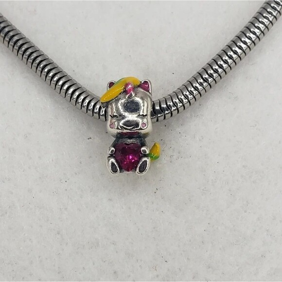 Sterling Silver 925 Unicorn Bracelet Charm Kawaii Japanese Pink Heart Jewelry - Picture 3 of 7
